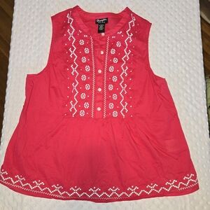 Wrangler Retro Top Women’s Sz XL Red Embroidered Tunic Tank Western
